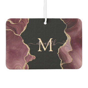 Elegant Stylish Gold Glitter Burgundy Agate Car Air Freshener