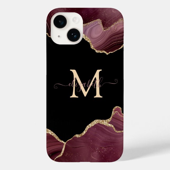 Elegant Stylish Gold Glitter Burgundy Agate   Case-Mate iPhone Case (Back)