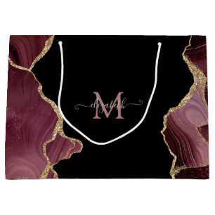 Elegant Stylish Gold Glitter Burgundy Agate Large Gift Bag