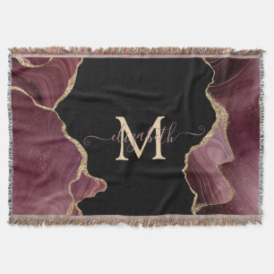 Elegant Stylish Gold Glitter Burgundy Agate Throw Blanket