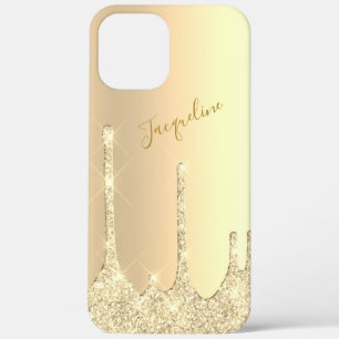 Elegant stylish gold glitter drips iPhone 12 pro max case