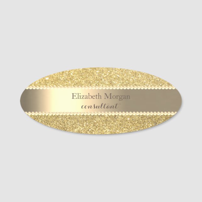 Elegant  Stylish Gold Glitter  Pearls Name Tag (Front)