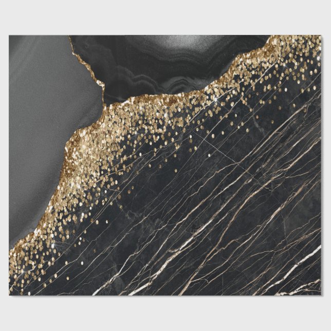 Elegant Stylish Gold Glitter Sequins Black Marble  Wrapping Paper (Flat)