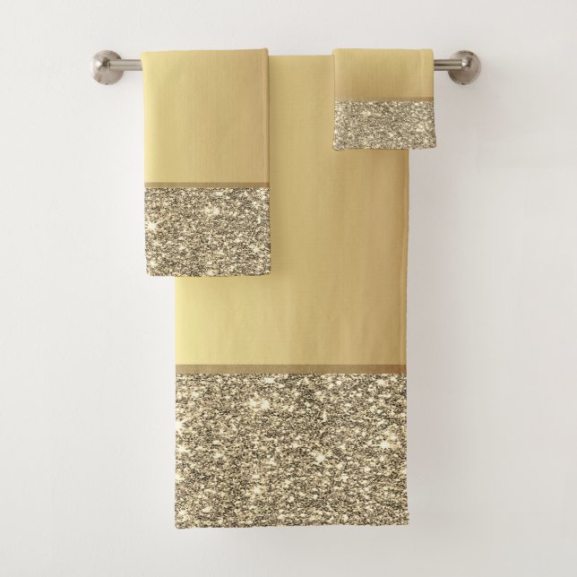 Elegant Stylish  Gold Glitter Shiny Bath Towel Set (Insitu)