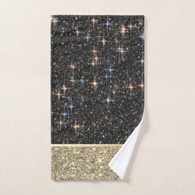 Elegant Stylish Gold Glitter Shiny Black  Bath Towel Set (Hand Towel)