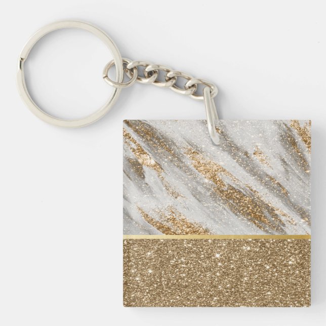 Elegant Stylish Gold Glitter Shiny   Key Ring (Front)