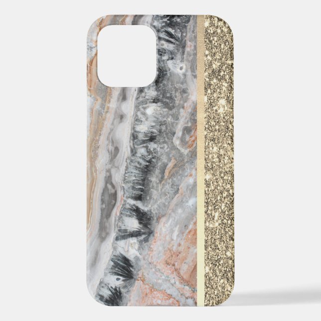 Elegant Stylish Gold Glitter Shiny Marble Stone   iPhone Case (Back)