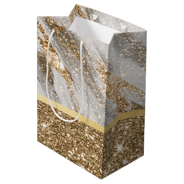 Elegant Stylish Gold Glitter Shiny  Medium Gift Bag (Back Angled)