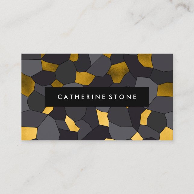 Elegant stylish gold grey and black mosaic business card (Front)