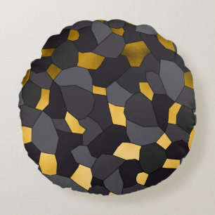 Elegant stylish gold grey and black mosaic round cushion