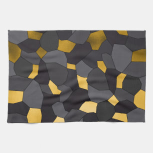 Elegant stylish gold grey and black mosaic tea towel