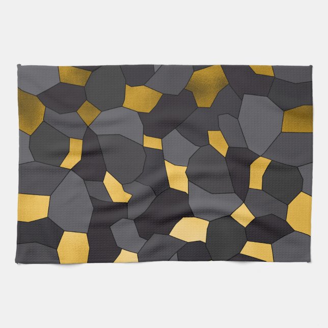 Elegant stylish gold grey and black mosaic tea towel (Horizontal)