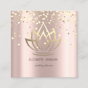 Elegant Stylish Gold Lotus,Confetti Rose Gold Square Business Card