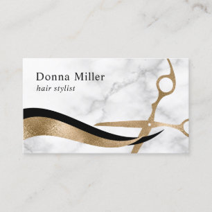 Elegant stylish gold marble scissors hairstylist business card