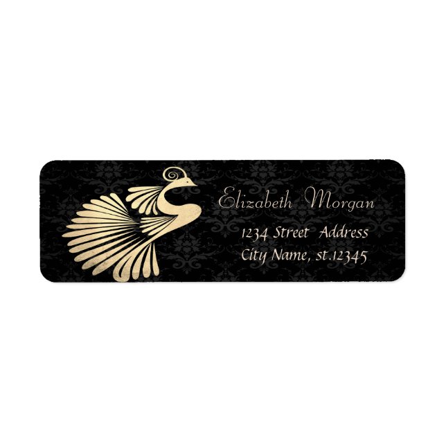 Elegant Stylish Gold Peacock , Black Damask (Front)