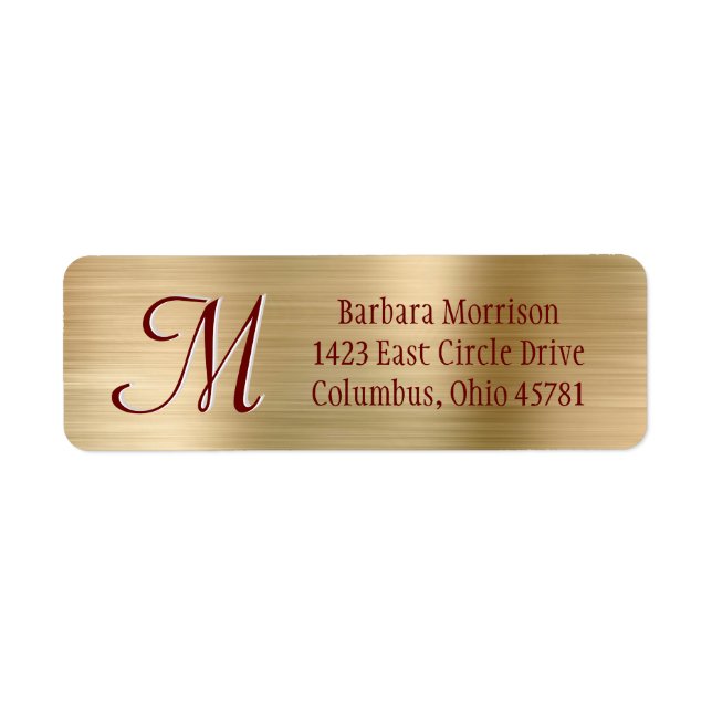 Elegant Stylish Gold Red Custom Monogram Label (Front)