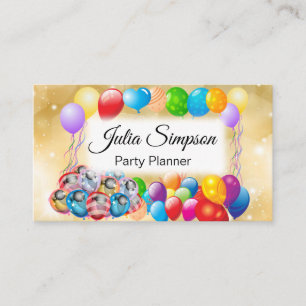 Elegant, Stylish, Gold, Shiny Colorful Balloons Business Card