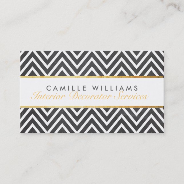 ELEGANT stylish gold strip chevron chalkboard grey Business Card (Front)