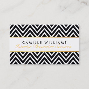 ELEGANT stylish gold strip chevron pattern black Business Card