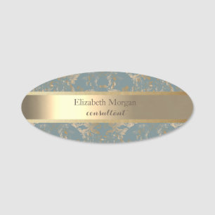 Elegant Stylish Gold Stripe Vintage Damask Name Tag