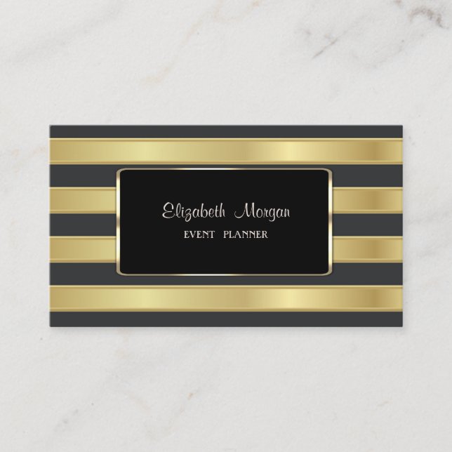 Elegant Stylish,Gold Striped,Black Frame Business Card (Front)