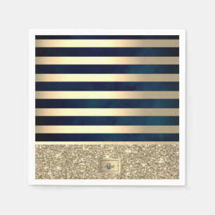Elegant Stylish Gold Stripes Glitter,Navy Blue Napkin