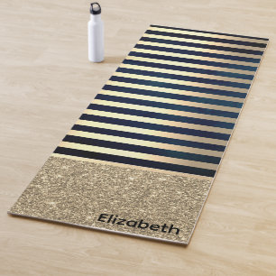 Elegant Stylish Gold Stripes Glitter,Navy Blue Yoga Mat