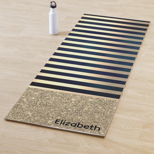 Elegant Stylish Gold Stripes Glitter,Navy Blue Yoga Mat (In Situ)
