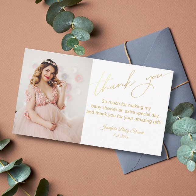 elegant stylish gold thank you baby shower photo  card (Creator Uploaded)