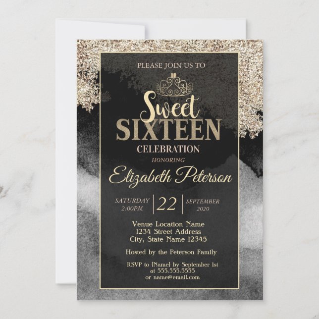 Elegant Stylish Gold Tiara,Frame Sweet 16 Party Invitation (Front)