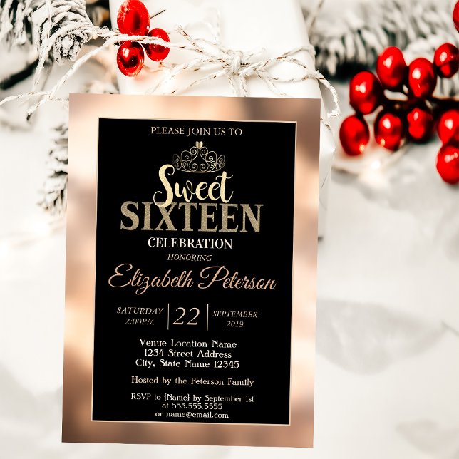 Elegant Stylish Gold Tiara Sweet 16 Party Invitation (Creator Uploaded)