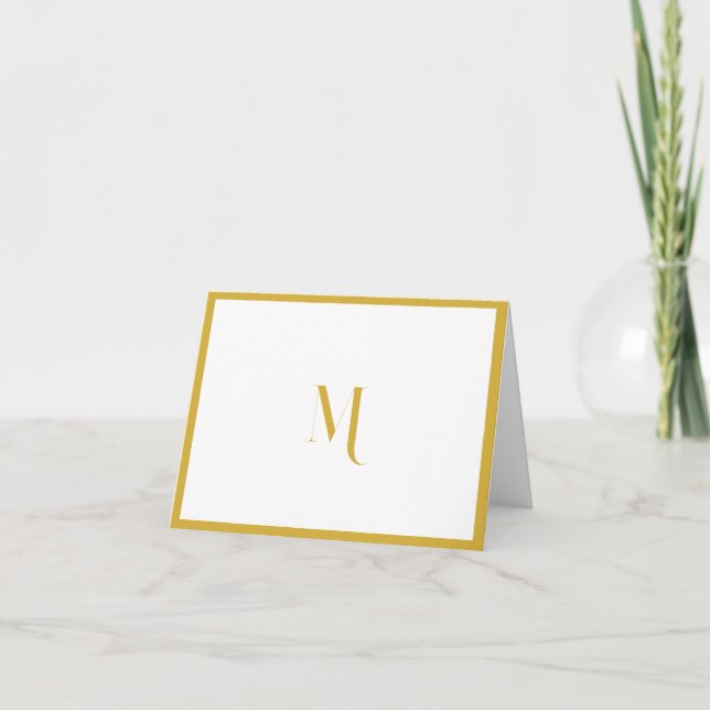 Elegant Stylish Golden Monogram Initial Border Note Card (Front)