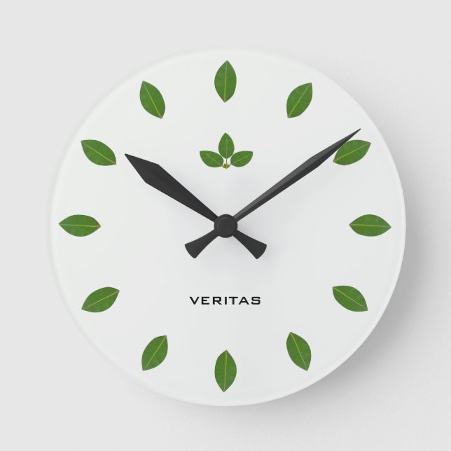 Elegant Stylish Green Bay Tree Leaves Round Clock (Front)