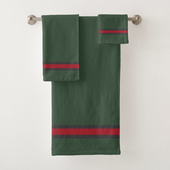 Elegant Stylish Green Red Stripe Luxury Bath Towel Set (Insitu)