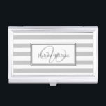 Elegant Stylish Grey Stripes Monogrammed Business Card Holder<br><div class="desc">Grey stripes and elegant monogram.</div>