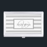 Elegant Stylish Grey Stripes Monogrammed Business Card Holder<br><div class="desc">Grey stripes and elegant monogram.</div>