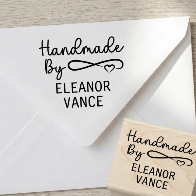Elegant Stylish Handmade By Script Heart  Rubber Stamp (handmade by script heart)