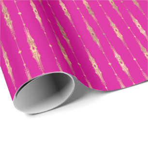 Elegant Stylish Hot Pink Gold Pattern  Wrapping Paper
