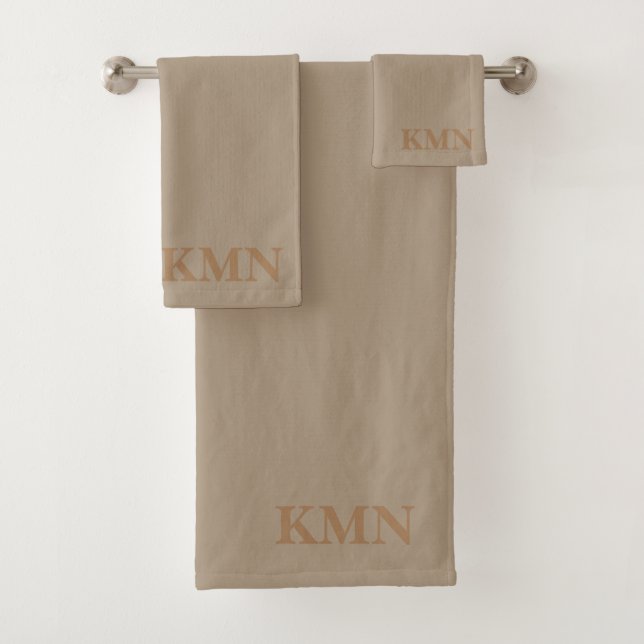 Elegant stylish initials for minimalist Brown Bath Towel Set (Insitu)