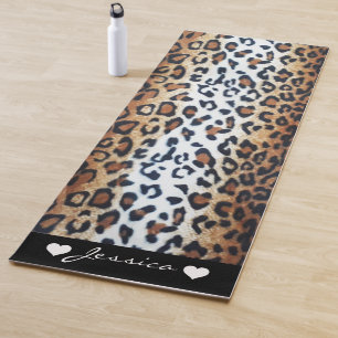 Elegant Stylish Leopard Animal Print Custom Name Yoga Mat