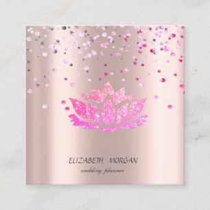 Elegant Stylish Lotus,Confetti Rose Gold Square Business Card