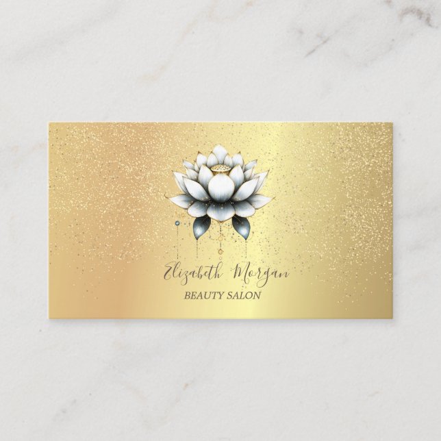 Elegant Stylish Lotus Gold Confetti Yoga  Business Card (Front)