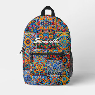 Elegant stylish Mexican talavera tiles monogram Printed Backpack