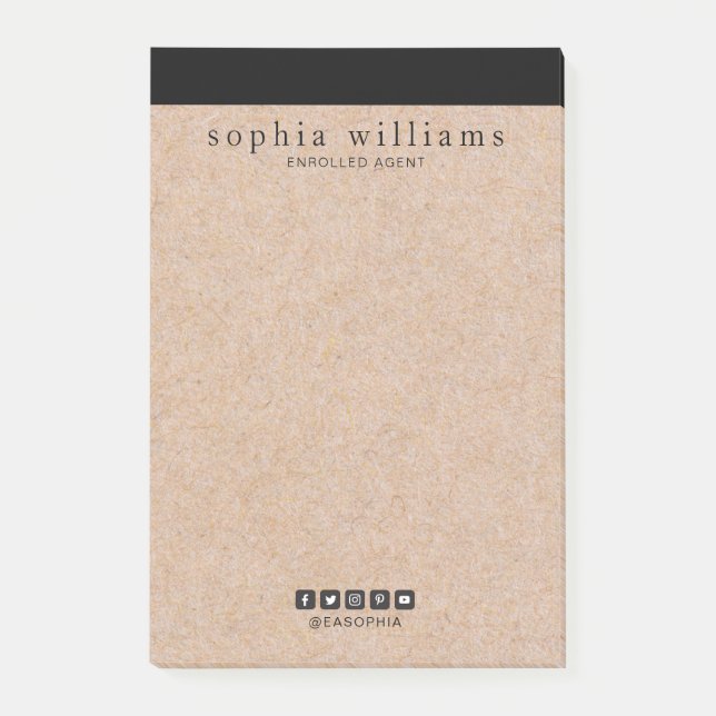 Elegant Stylish Modern Black Accent Kraft Printed Post-it Notes (Front)