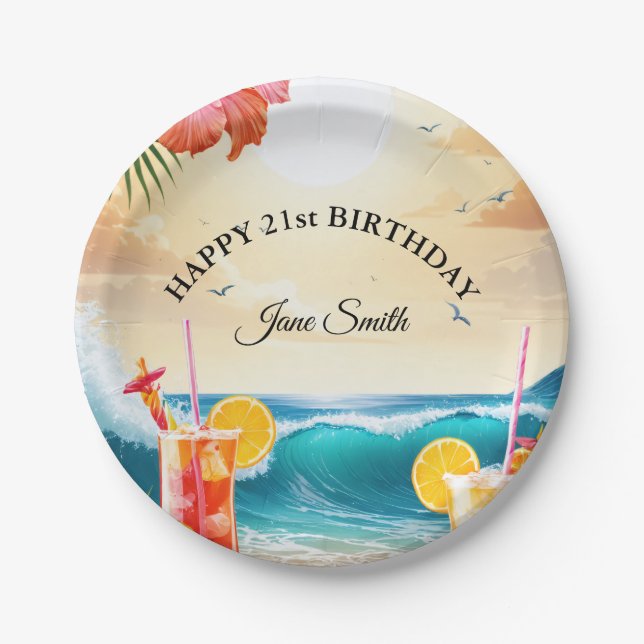 Elegant, Stylish Modern Customisable 21st Birthday Paper Plate (Front)