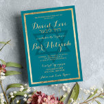 Elegant Stylish Modern Deep Cyan Gold Bar Mitzvah Invitation<br><div class="desc">This elegant, stylish, and modern deep cyan and faux gold Bar Mitzvah invitation is the perfect design for your son. This luxury gold and cyan green invitation is perfect for any classy and sophisticated young man and makes for a trendy and stylish party event. Customise this design with your own...</div>