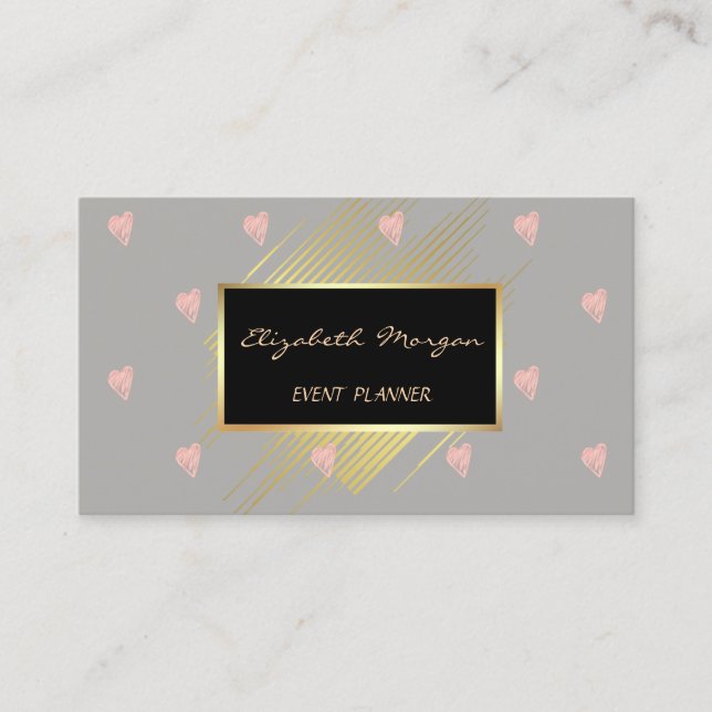 Elegant Stylish  Modern ,Faux Gold,Stripes,Hearts Business Card (Front)