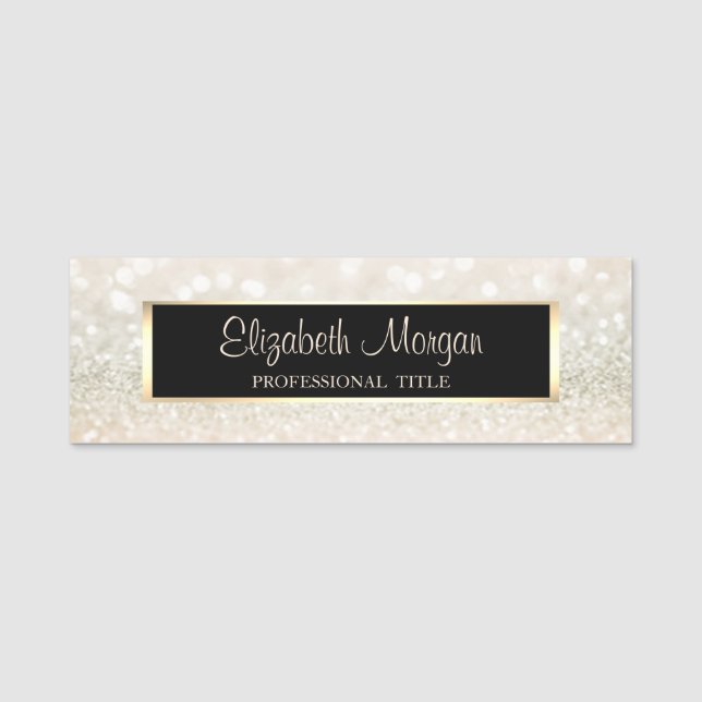 Elegant Stylish Modern, Frame, Glitter Bokeh Name Tag (Front)