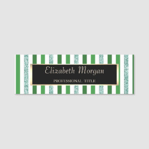 Elegant Stylish Modern, Frame, Green Stripes Name Tag