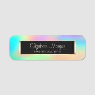 Elegant Stylish Modern, Frame, Rainbow Holographic Name Tag